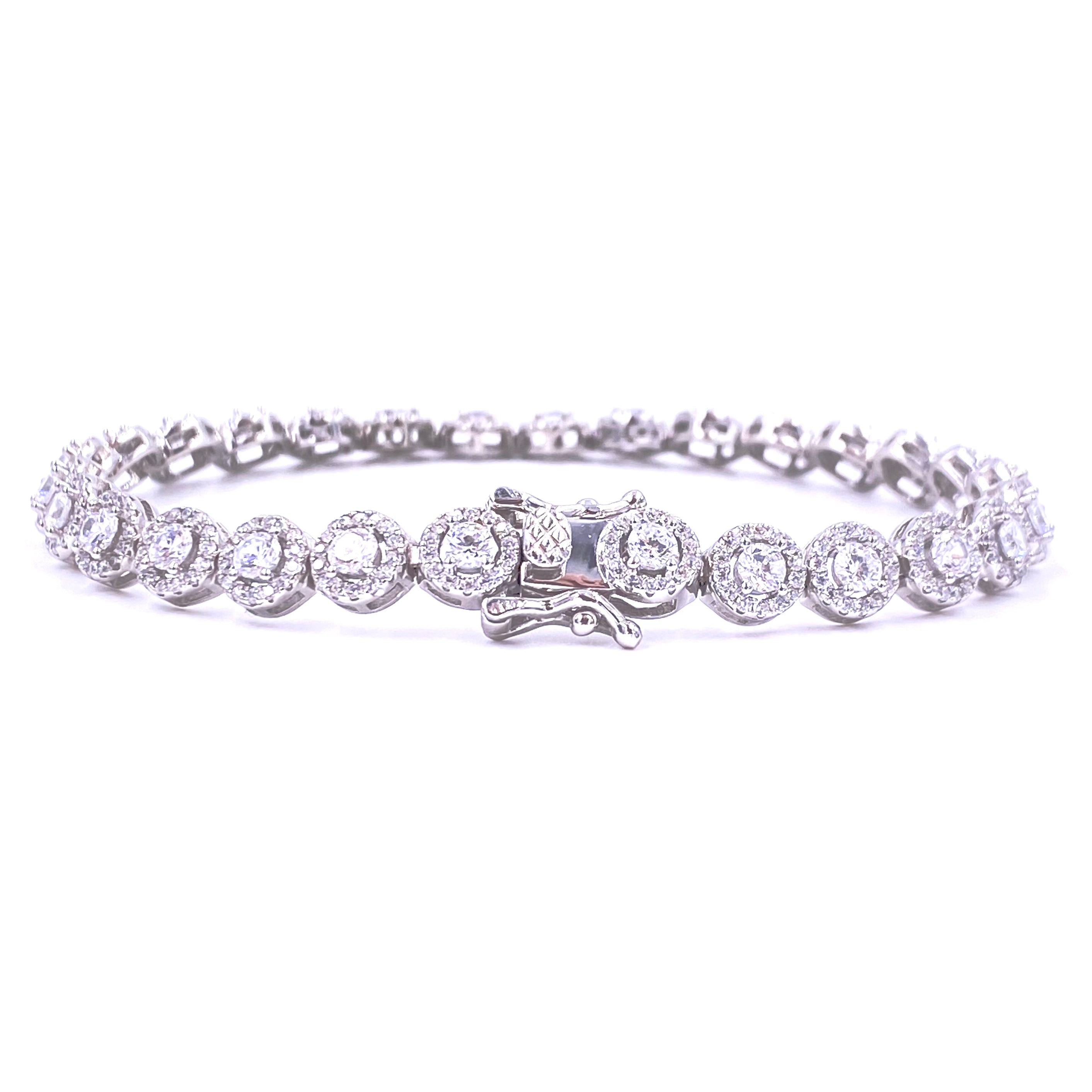 Ashley Gold Sterling Silver Round CZ Halo Tennis Bracelet for Women - Elegant Jewelry Gift for Anniversary, Wedding & Special Occasions