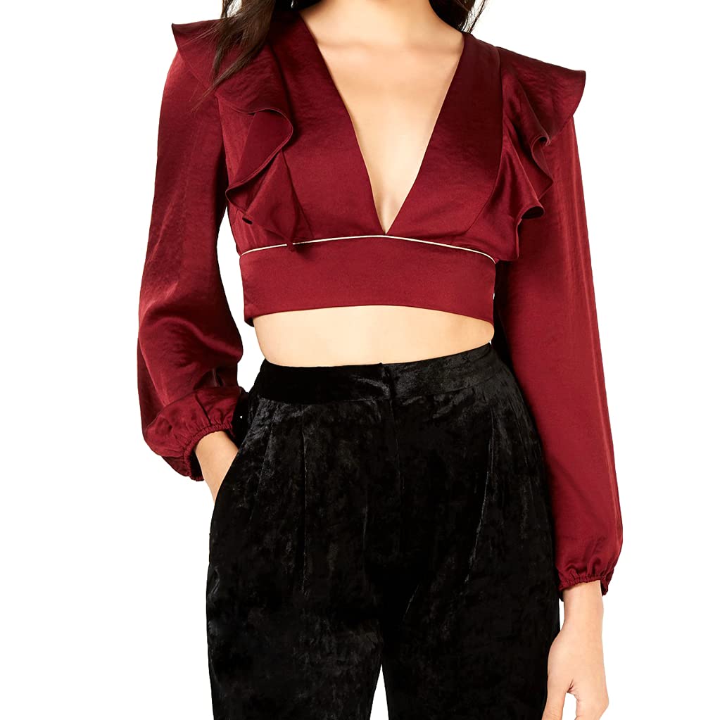 Leyden Women's Plunging Ruffled V-Neck Party Dress - Red, Size Large - Perfect for Evening Events, Cocktail Parties & Date Nights