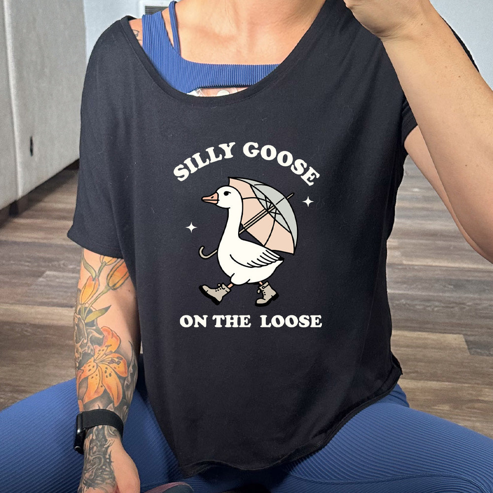 Silly Goose On The Loose Slouchy T-Shirt - Soft Relaxed Fit Graphic Tee for Women, Casual Everyday Wear, Funny Animal Print Top for Outings & Lounge