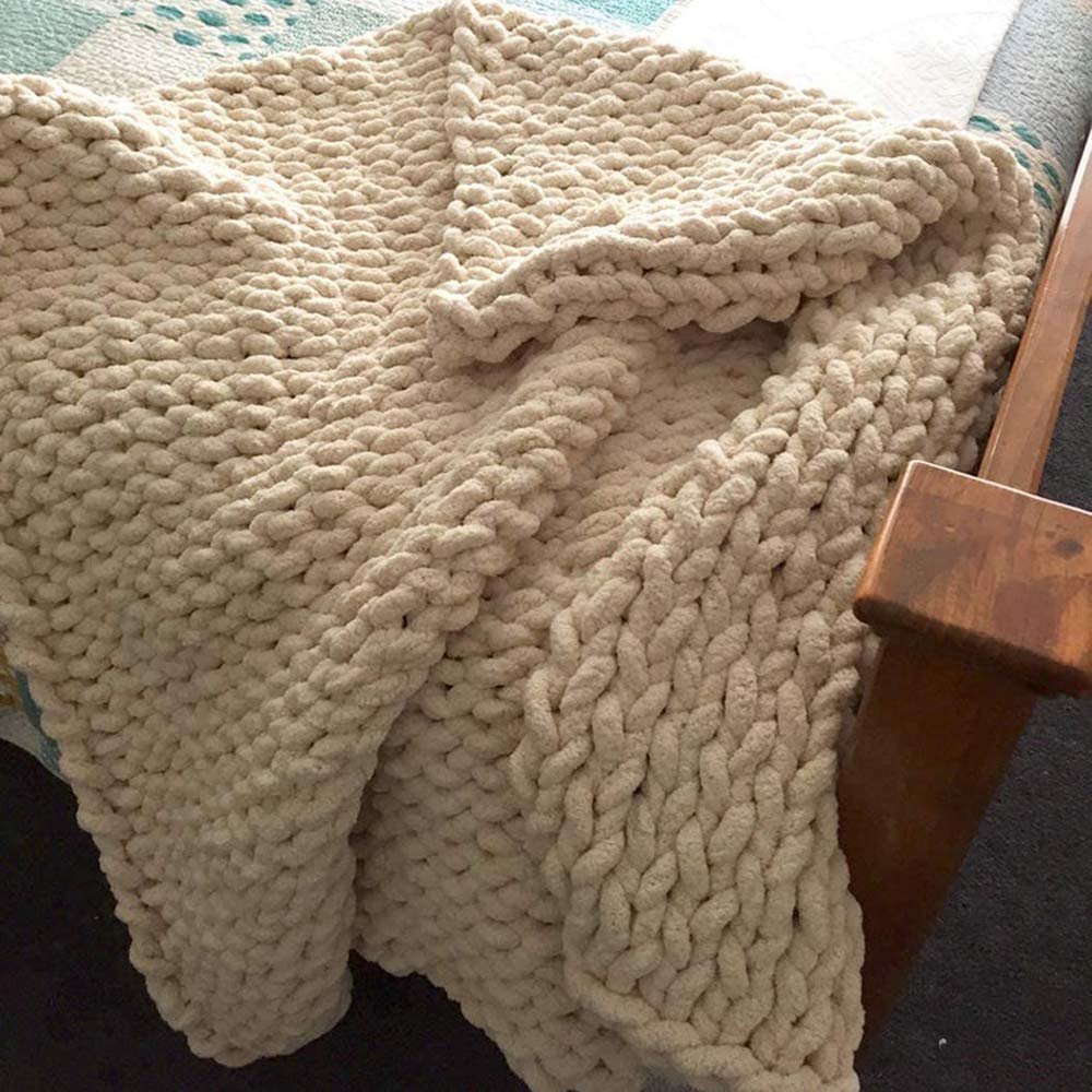 Soft Handwoven Chenille Weighted Blanket - 80x100cm Cozy Knit Throw for Bed, Sofa & Chair | Warm Home Decor, Yoga Mat Cover | Chunky Knit Blanket in White