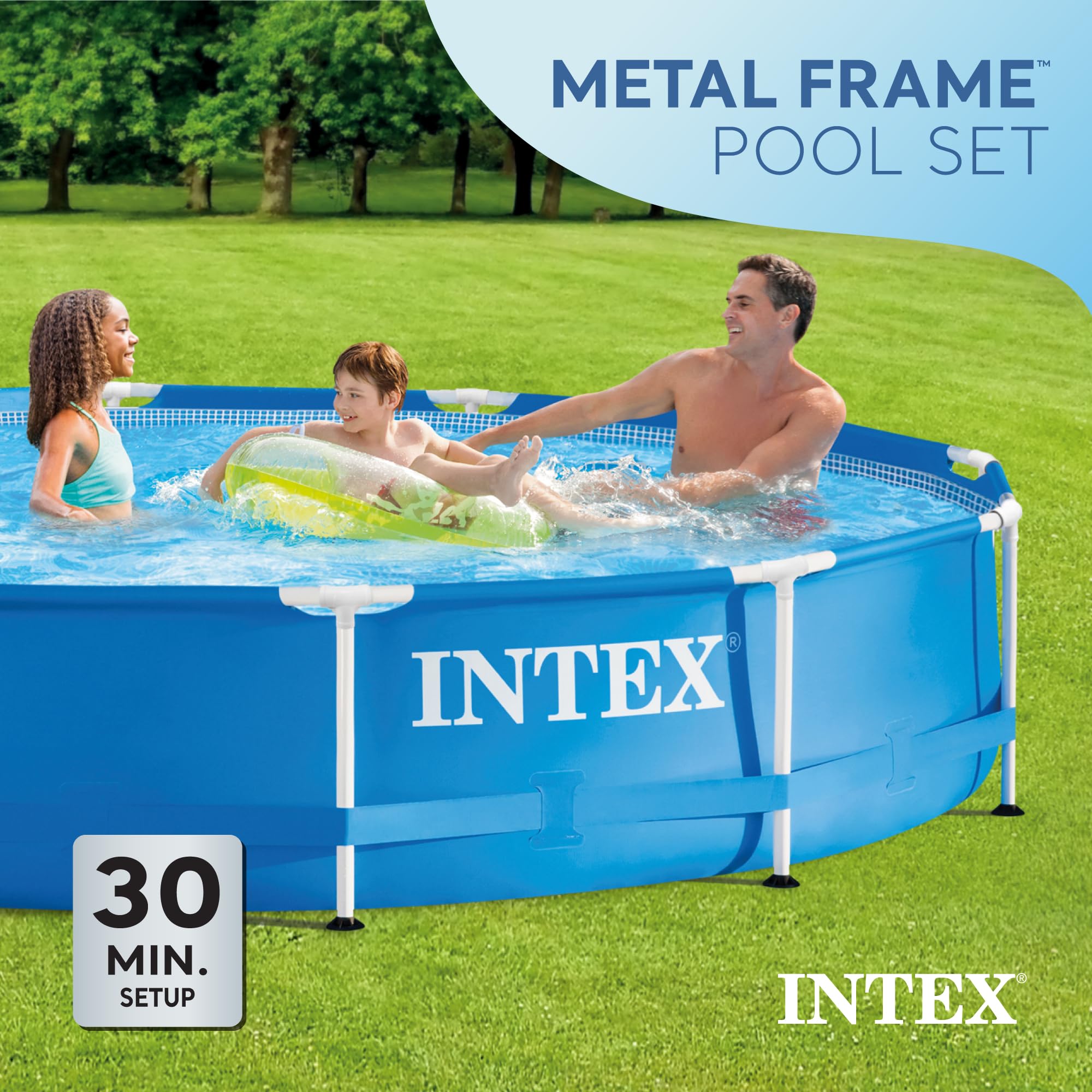 Intex 12ft x 30in Round Metal Frame Above Ground Outdoor Swimming Pool Set with Filter Pump & Easy Set Vinyl Cover - Perfect for Backyard Fun, Summer Parties & Family Recreation