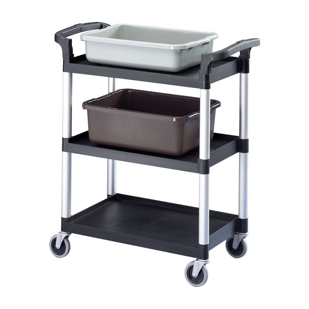 Cambro BC331KD110 Black Open Design Service Cart with 3 Shelves - 300 lb Capacity, Knock Down Assembly - Perfect for Restaurant, Catering, and Commercial Kitchen Use