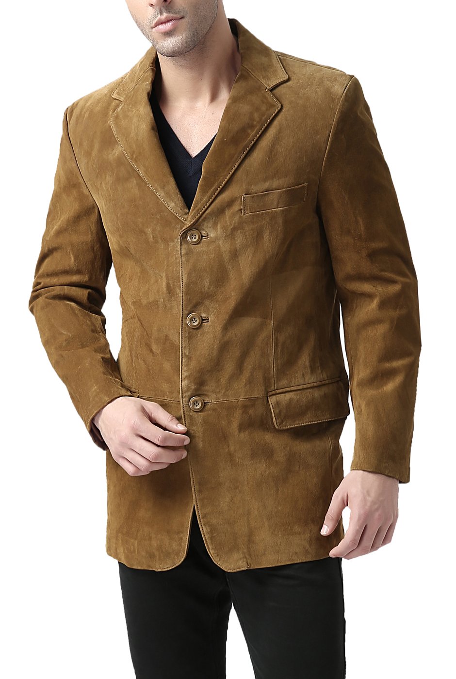BGSD Men's Robert 3-Button Suede Leather Blazer Jacket - Formal & Casual Sport Coat for Business, Weddings & Office Wear (Big & Tall, Short Sizes Available)