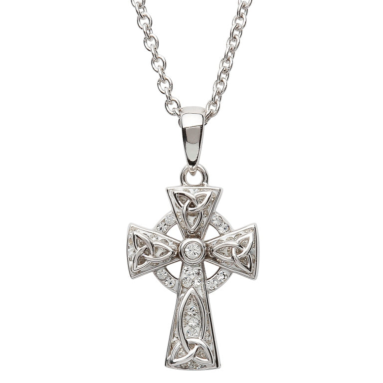 Celtic Swarovski Crystal Trinity Cross Pendant Necklace - Elegant Jewelry for Women, Gift for Her, Perfect for Weddings, Anniversaries & Special Occasions