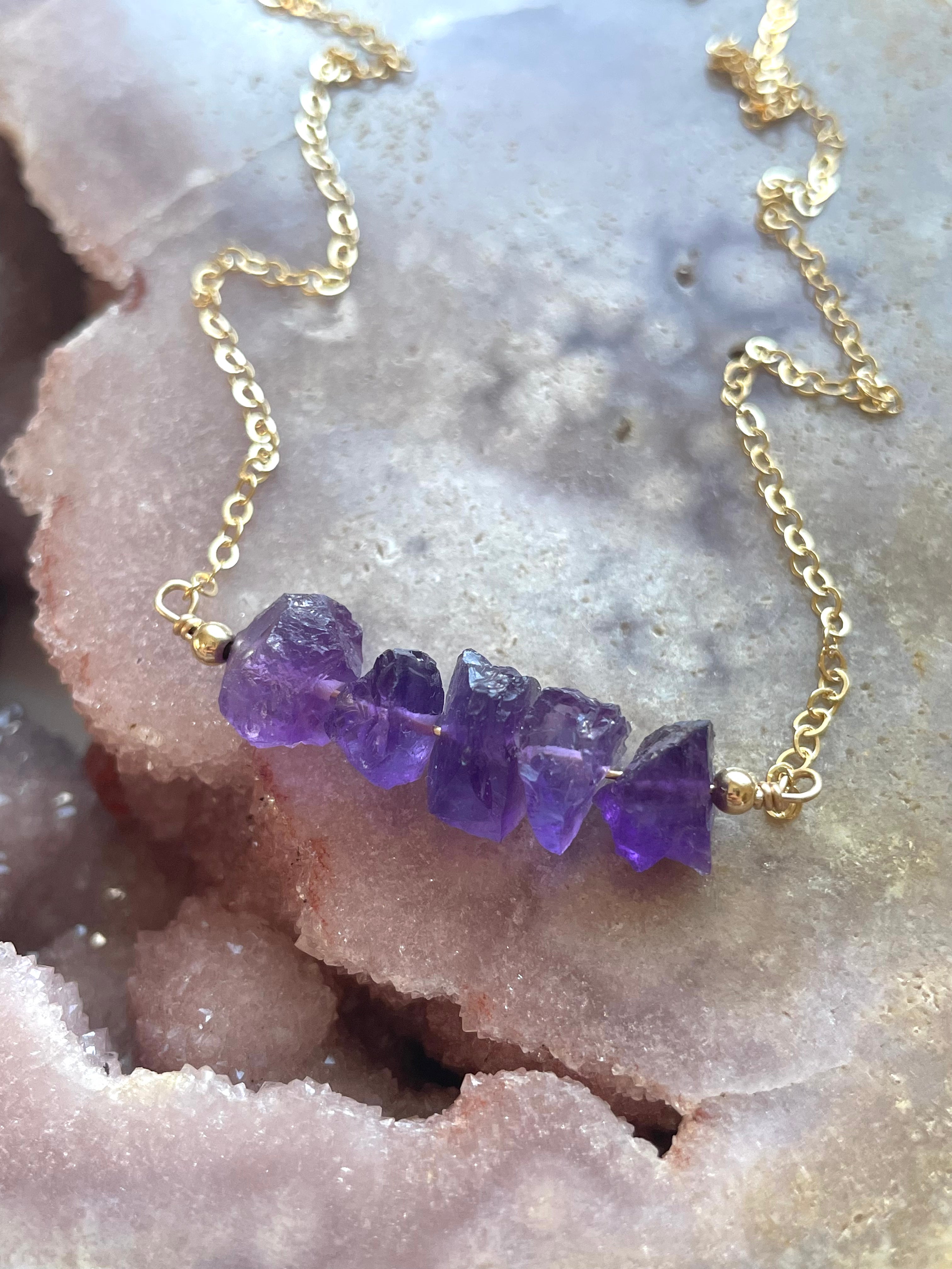 Natural Raw Amethyst Necklace - February Birthstone Crystal Jewelry for Women | Spiritual Healing, Meditation & Everyday Elegance