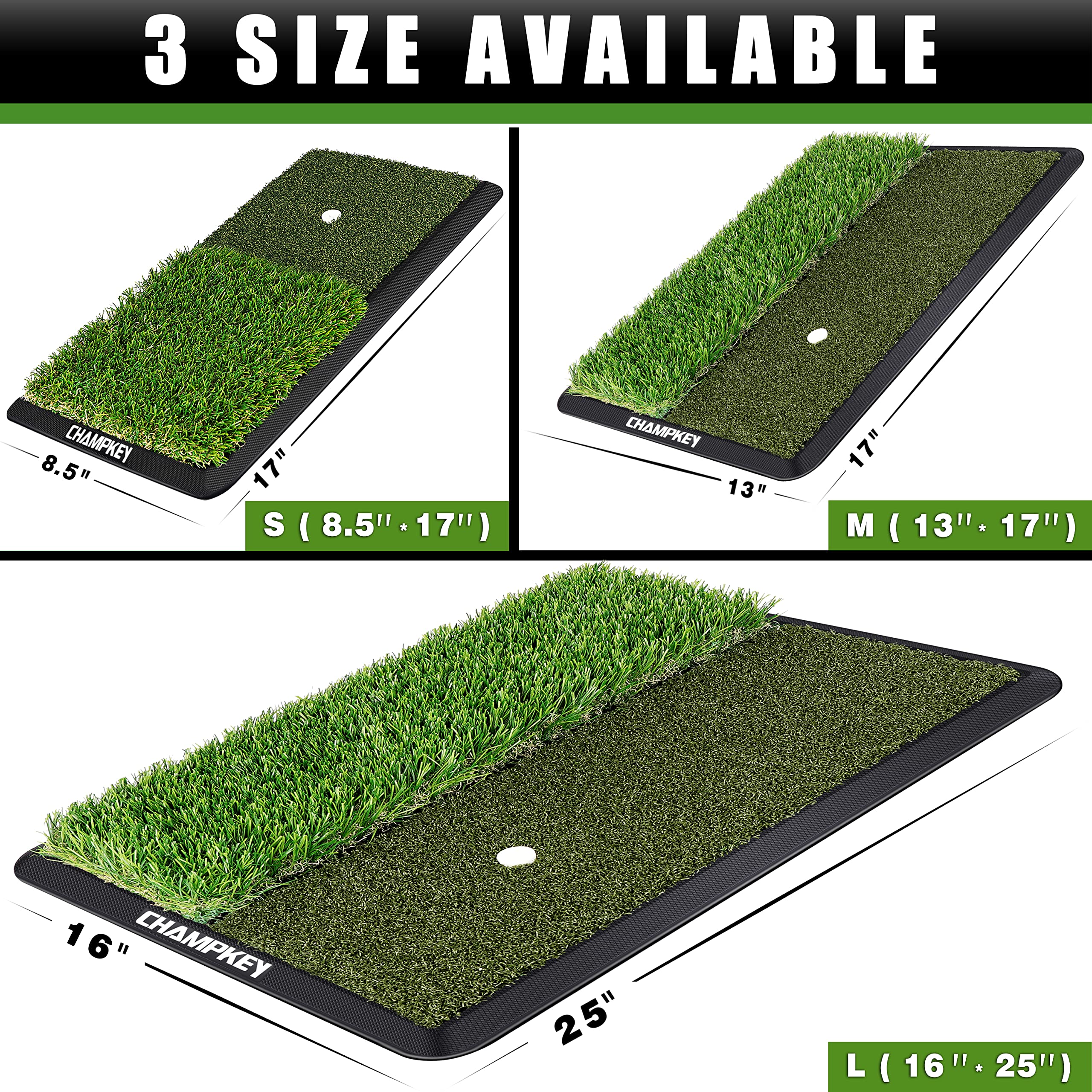 CHAMPKEY Dual-Turf Golf Hitting Mat with 9 Golf Tees & Rubber Tee - Heavy Duty Non-Slip Rubber Backing for Indoor/Outdoor Practice - Perfect for Backyard, Driving Range & Home Training