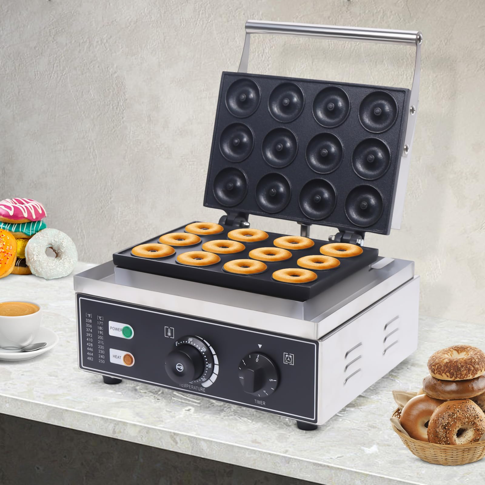 Commercial Electric Donut Maker Machine - 12 Mini Donut Baker with Non-Slip Foot Pad for Home, Party & Cafe | Perfect for Breakfast, Snacks & Dessert Making