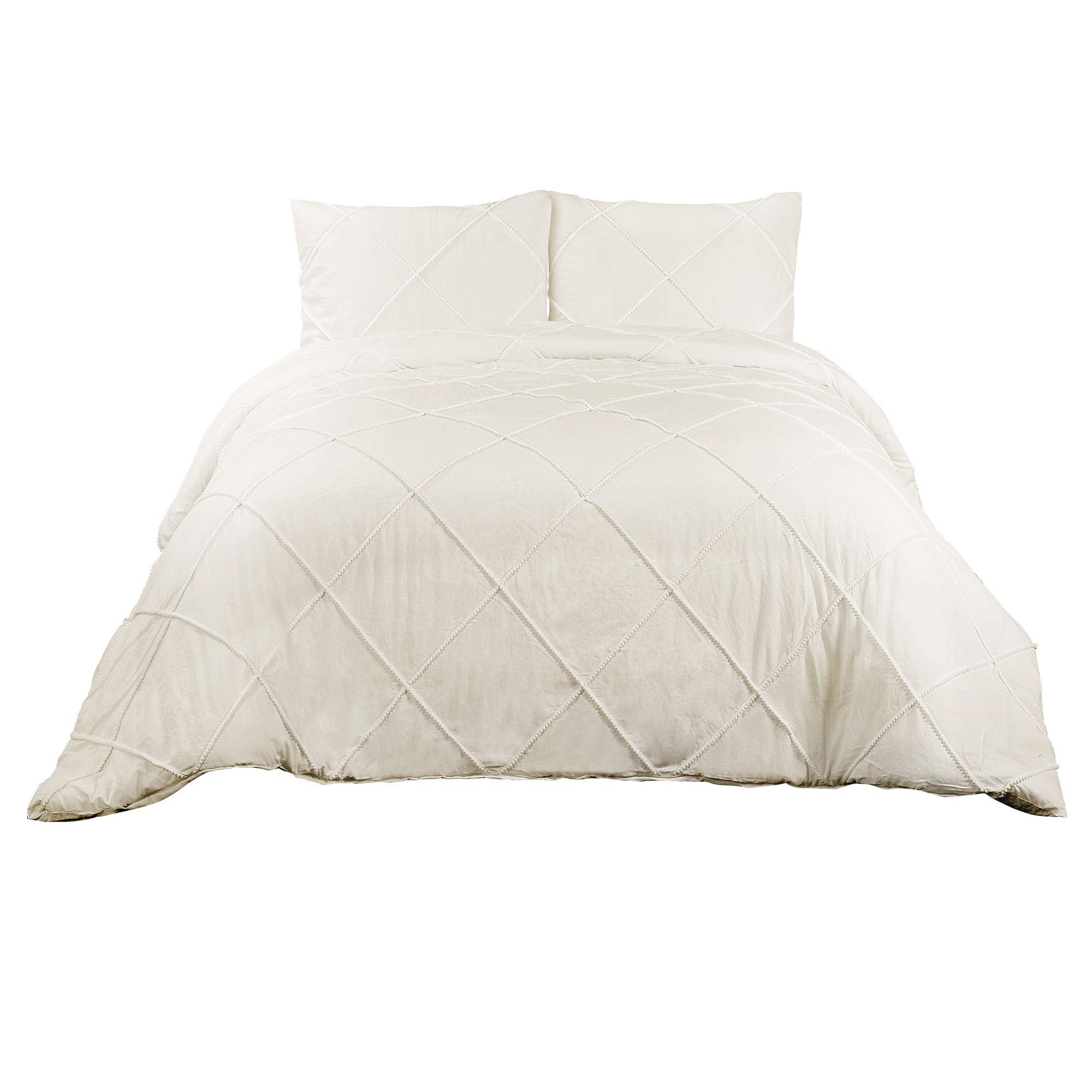 Lush Decor Diamond Pom Pom King Comforter Set - White for Bedroom Decor