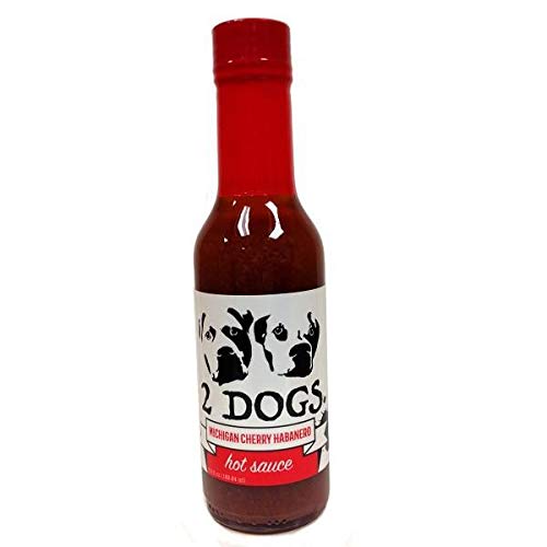 2 Dogs Michigan Cherry Habanero Hot Sauce - 5.5 oz Bottle of Spicy & Sweet Gourmet Hot Sauce - Perfect for Wings, Tacos, Burgers & BBQ