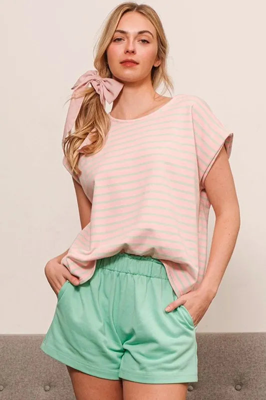Stylish Pink Striped Muscle Sleeve T-Shirt for Women | Trendy Workout & Gym Wear | Perfect for Fitness, Running & Casual Outfits