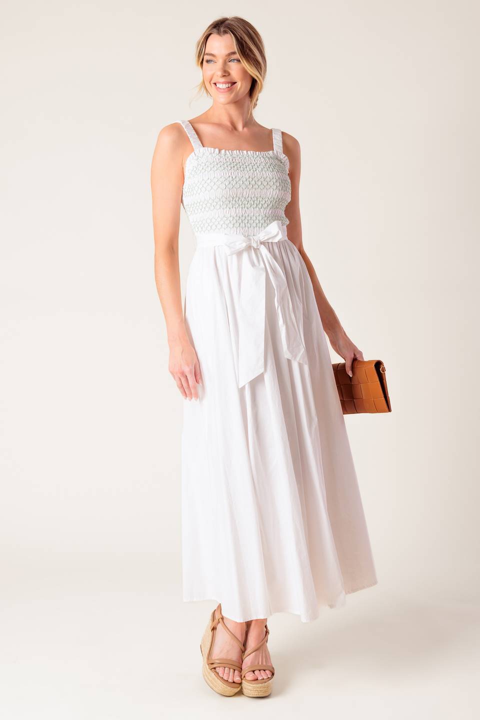 MINA Embroidered Midi Dress in Off White - Elegant Boho Style for Summer Parties & Casual Outings