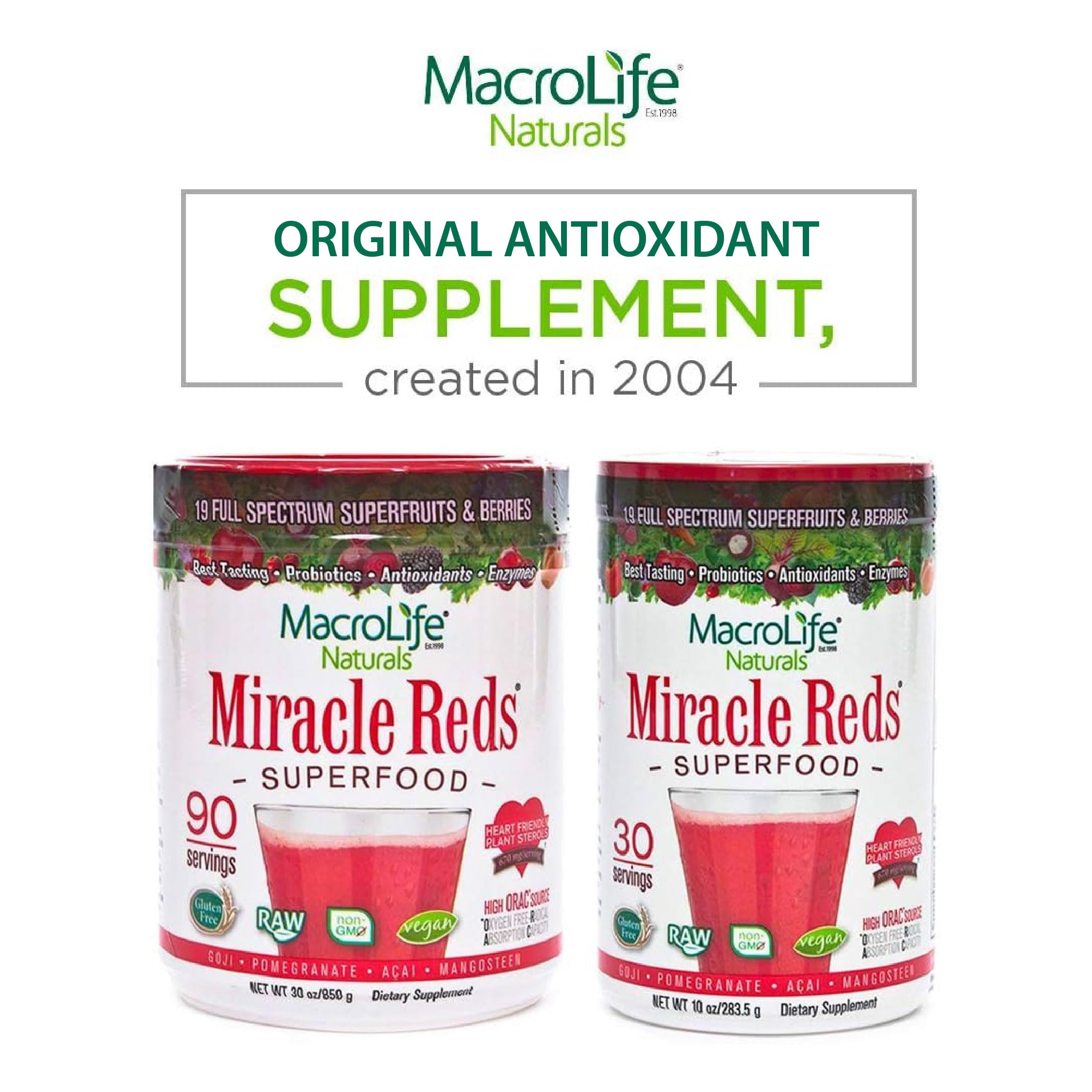 MacroLife Naturals Miracle Reds Superfood Powder - Antioxidant Rich with Polyphenols, Enzymes & Probiotics | Organic, Non-GMO, Vegan, Gluten & Dairy Free (30oz, 90 Servings) - Boost Energy & Immunity for Active Lifestyles