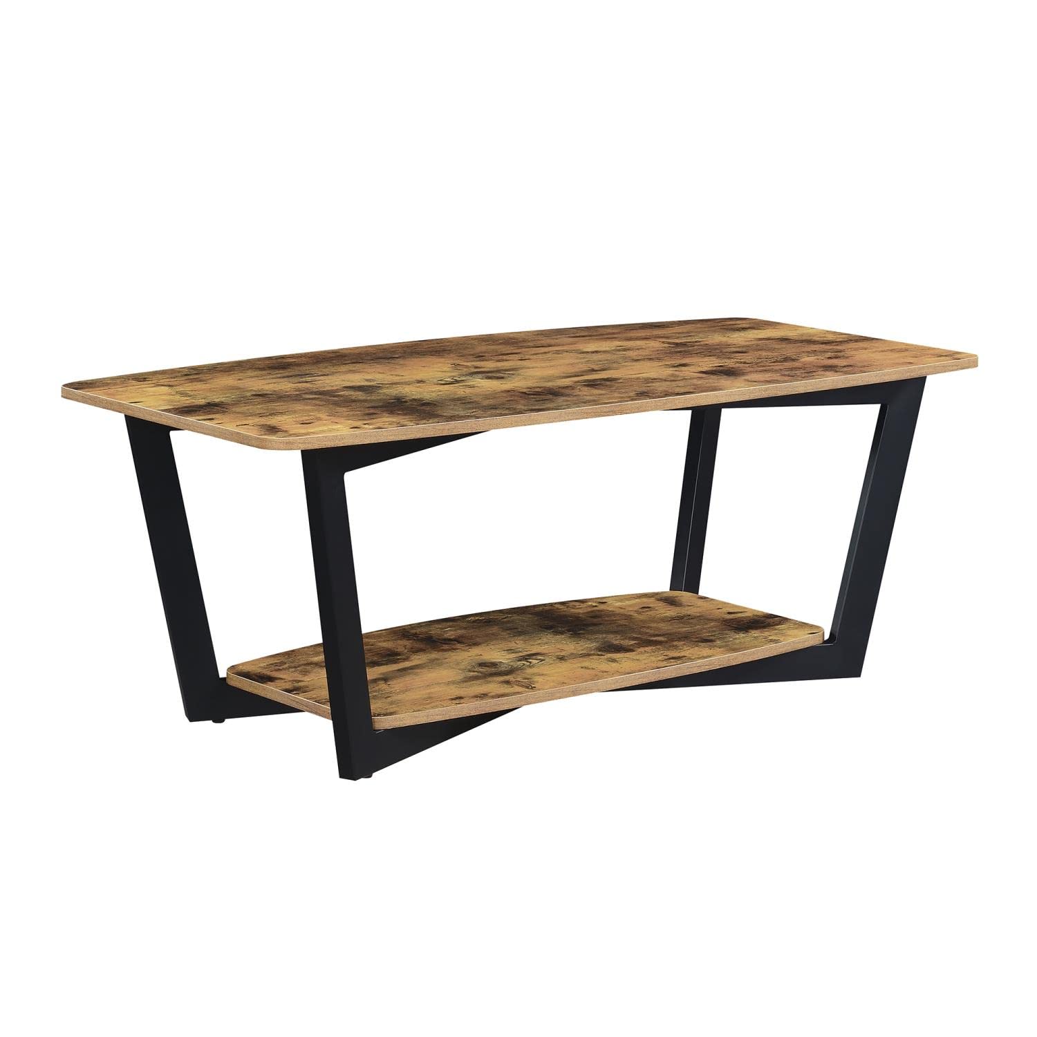 Convenience Concepts Graystone Coffee Table with Shelf - Rustic Barnwood & Black Finish | Perfect for Living Room, Office, or Dorm Decor