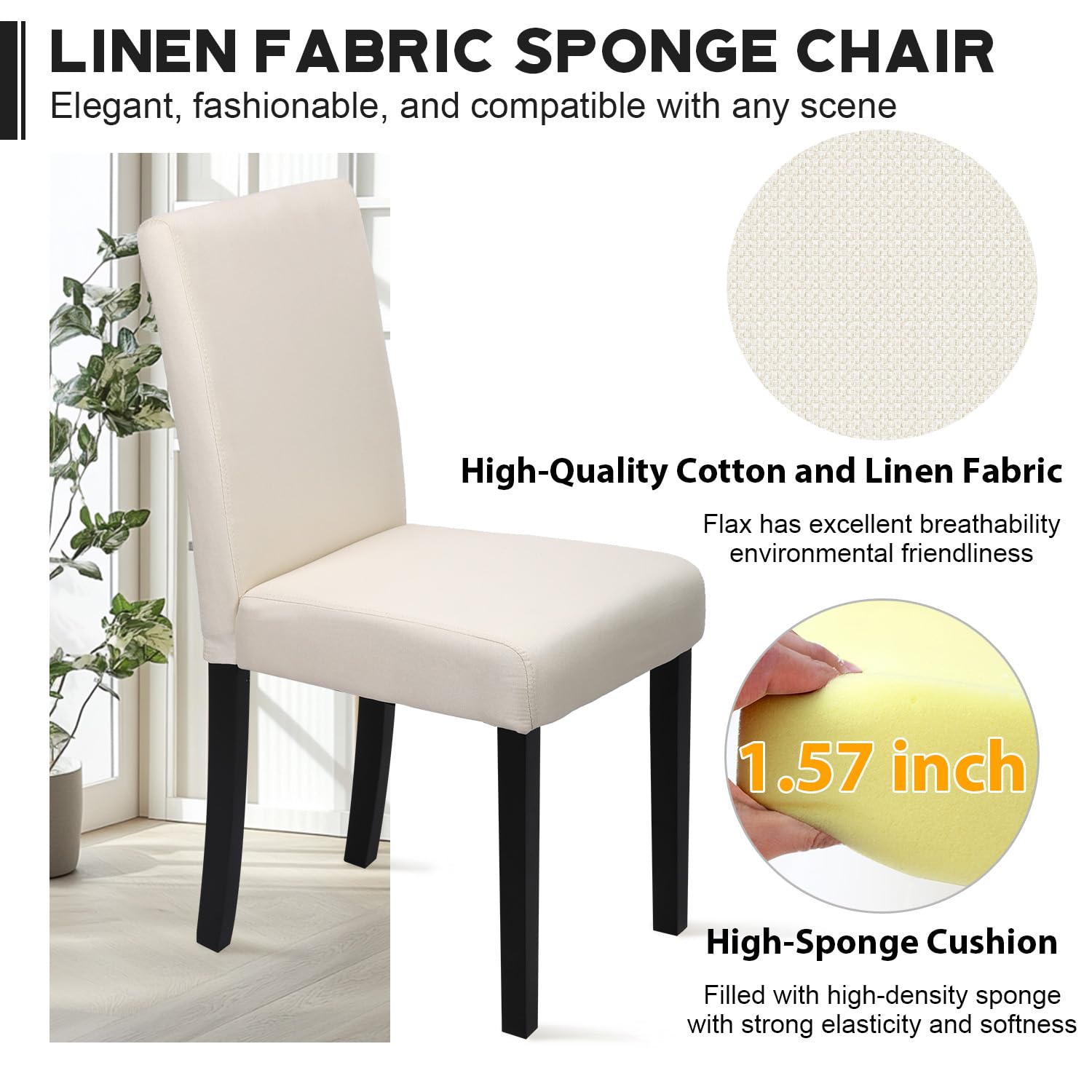 Modern Fabric Upholstered Dining Chairs Set of 4 - Elegant Beige Dining Room Chairs for Kitchen, Breakfast Nook & Formal Dining Room