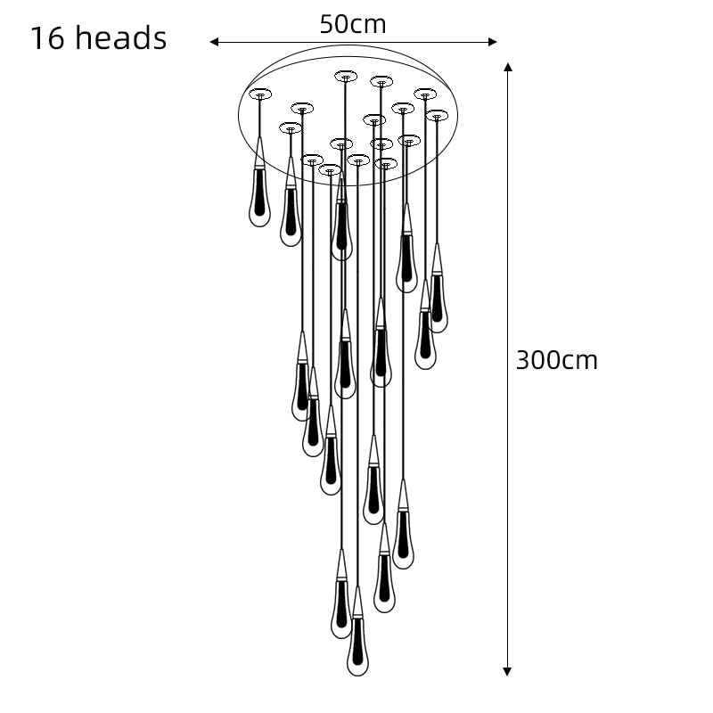 Crystal Drops Staircase Chandelier - Elegant Modern Glass Pendant Light Fixture for Foyer, Stairwell & Grand Entrance Lighting | Dimmable LED Chandelier for Home Decor