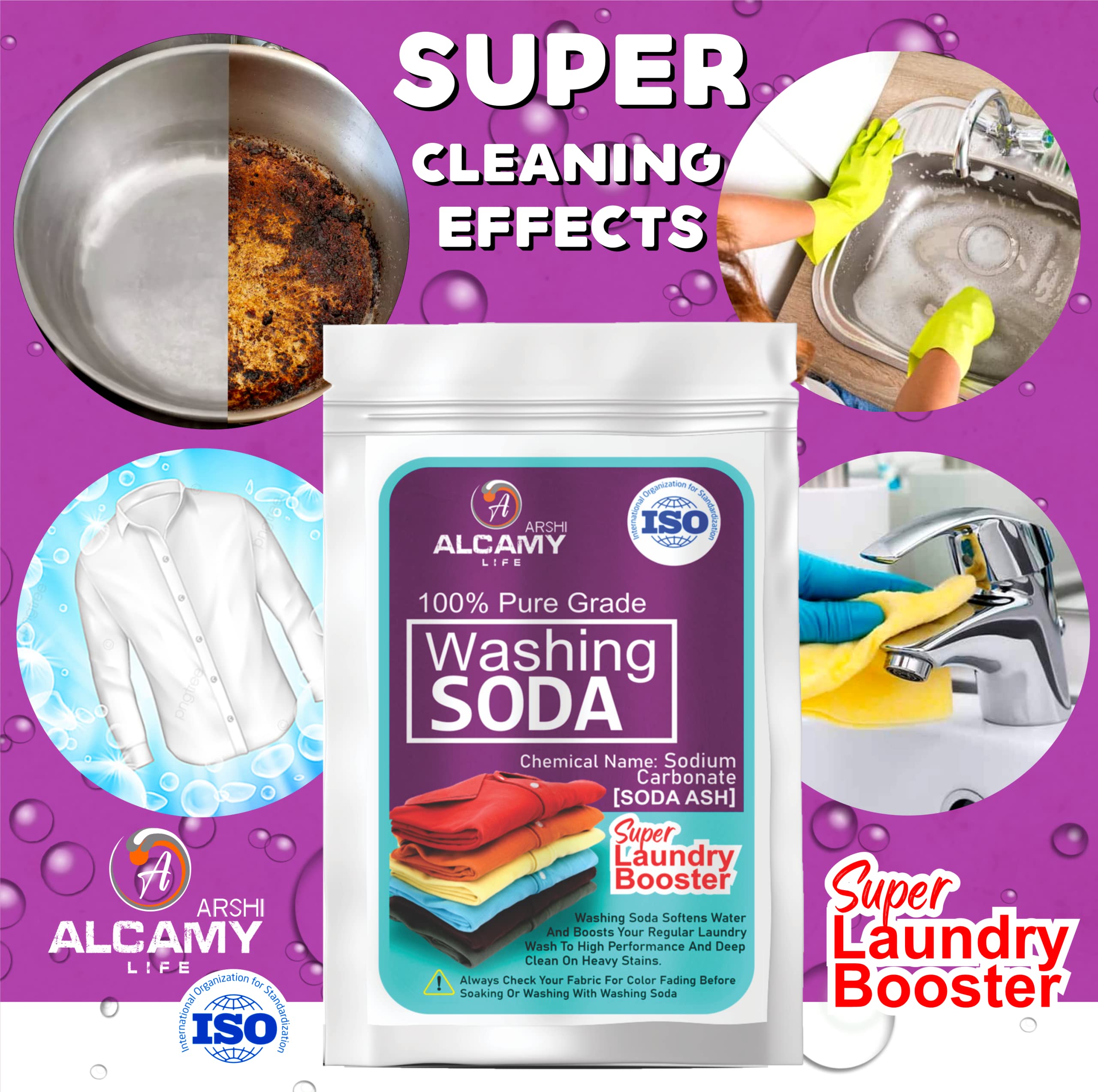 ARSHI A ALCAMY LIFE 100% Pure Washing Soda Powder - 450g Super Trial Pack | Laundry Booster & Stain Remover | Sodium Carbonate for Cleaning, DIY Soap Making & Household Uses