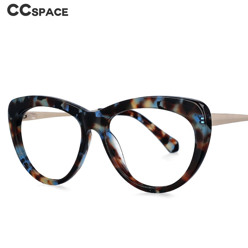 CCspace Unisex Full Rim Cat Eye Acetate Frame Eyeglasses 51070 - Stylish Retro Glasses for Men & Women - Perfect for Reading, Fashion, and Everyday Wear