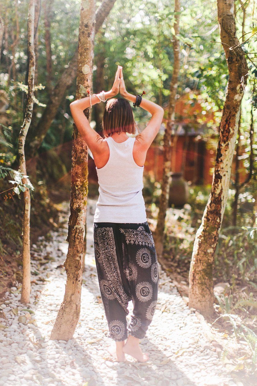 Handmade Om Print Harem Pants from Kathmandu - Boho Yoga Pants for Women, Loose Fit Cotton Lounge Pants for Meditation, Travel & Festival Wear