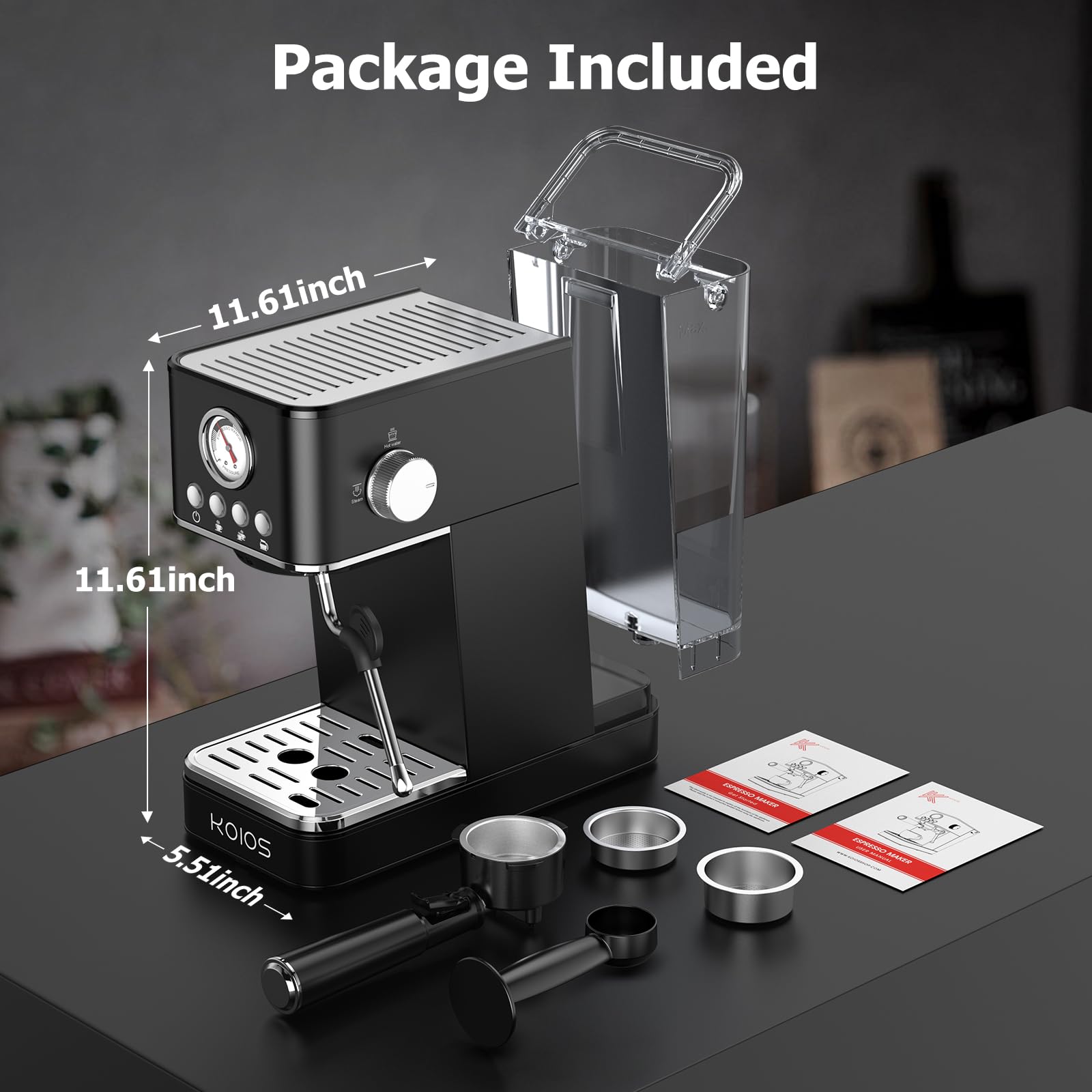 KOIOS 20 Bar Semi-Automatic Espresso Machine with Milk Frother - Professional Home Coffee Maker for Espresso, Cappuccino & Latte - 58oz Removable Water Tank (Black) - Perfect for Home Baristas & Coffee Lovers