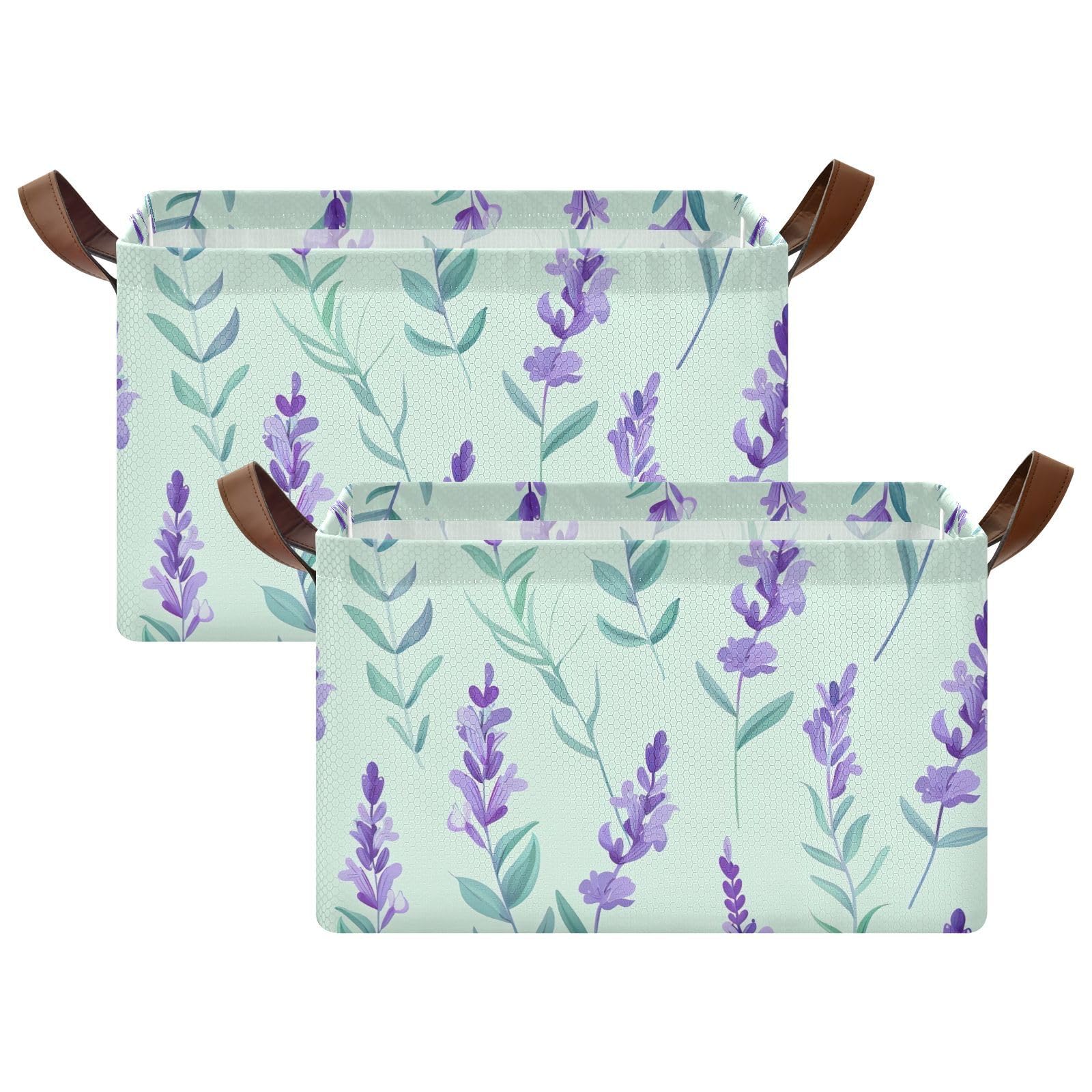 Foldable Storage Bins with Handles - 2 Pack Lavender Purple Fabric Shelves & Cubes (16.9
