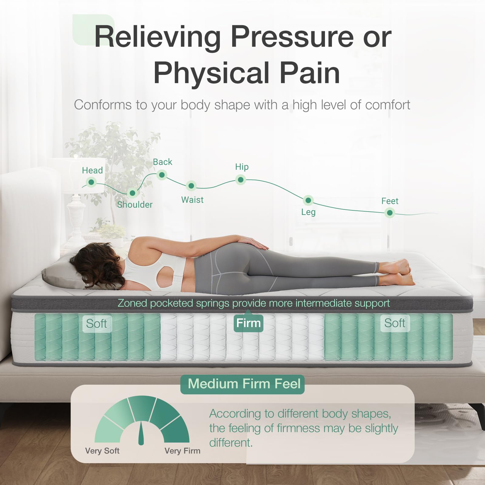 Novilla 10 Inch Queen Size Mattress in a Box - Pocket Innerspring Hybrid Mattress for Motion Isolation & Pressure Relief - Medium Soft Feel with Support - Perfect for Bedroom, Guest Room & Apartment Sleeping