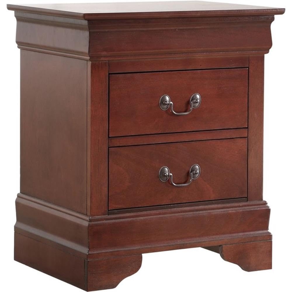 Glory Furniture Lewis 2-Drawer Wood Nightstand, Cherry Finish - Solid Wood Bedside Table for Bedroom, Living Room & Guest Room Storage