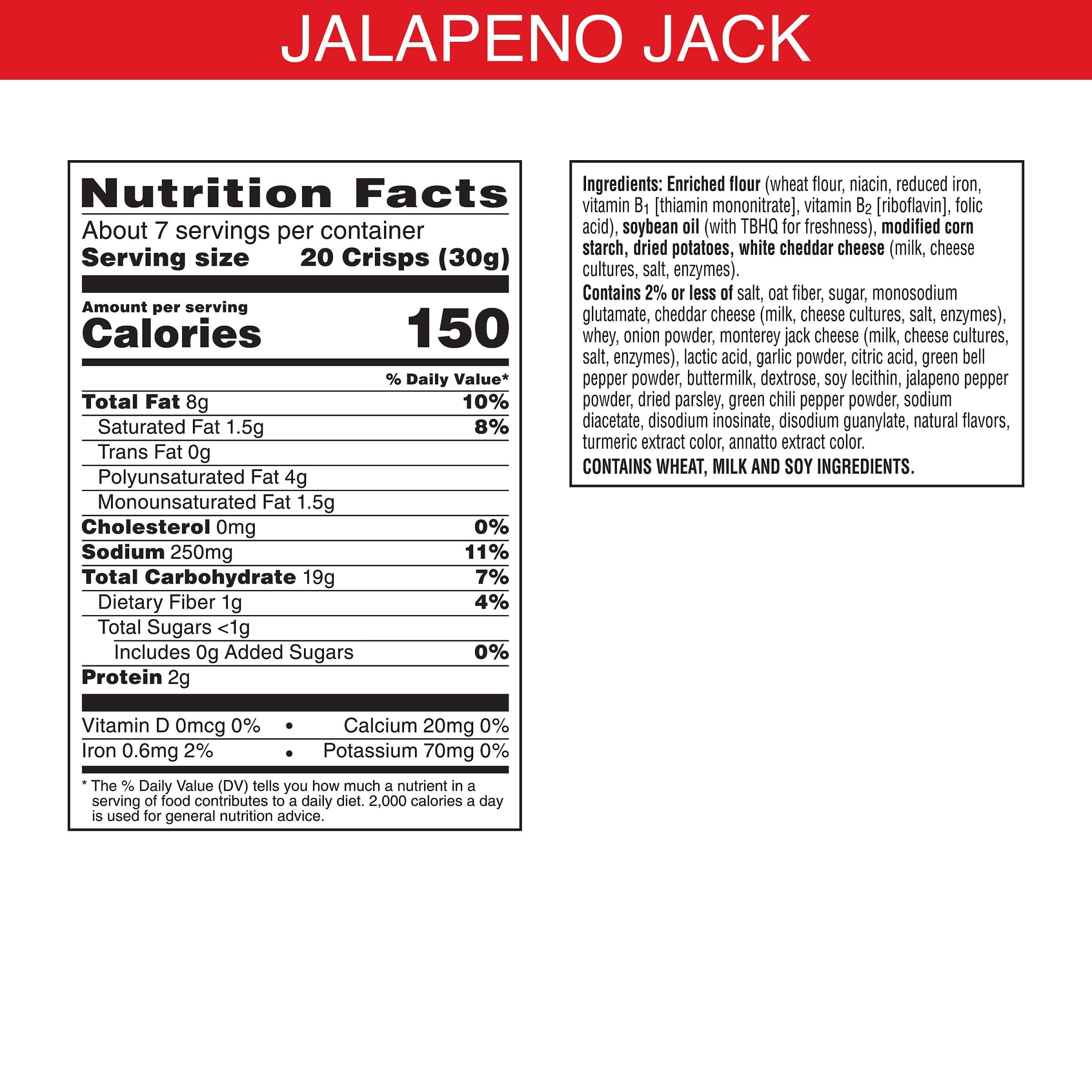 Cheez-It Snap'd Thin & Crispy Jalapeno Jack Cheese Crackers - 7.5oz Bag - Spicy Snack Chips for Lunch, Parties & On-the-Go Snacking - Crunchy Cheese Flavored Crisps Perfect for Movie Nights & Road Trips