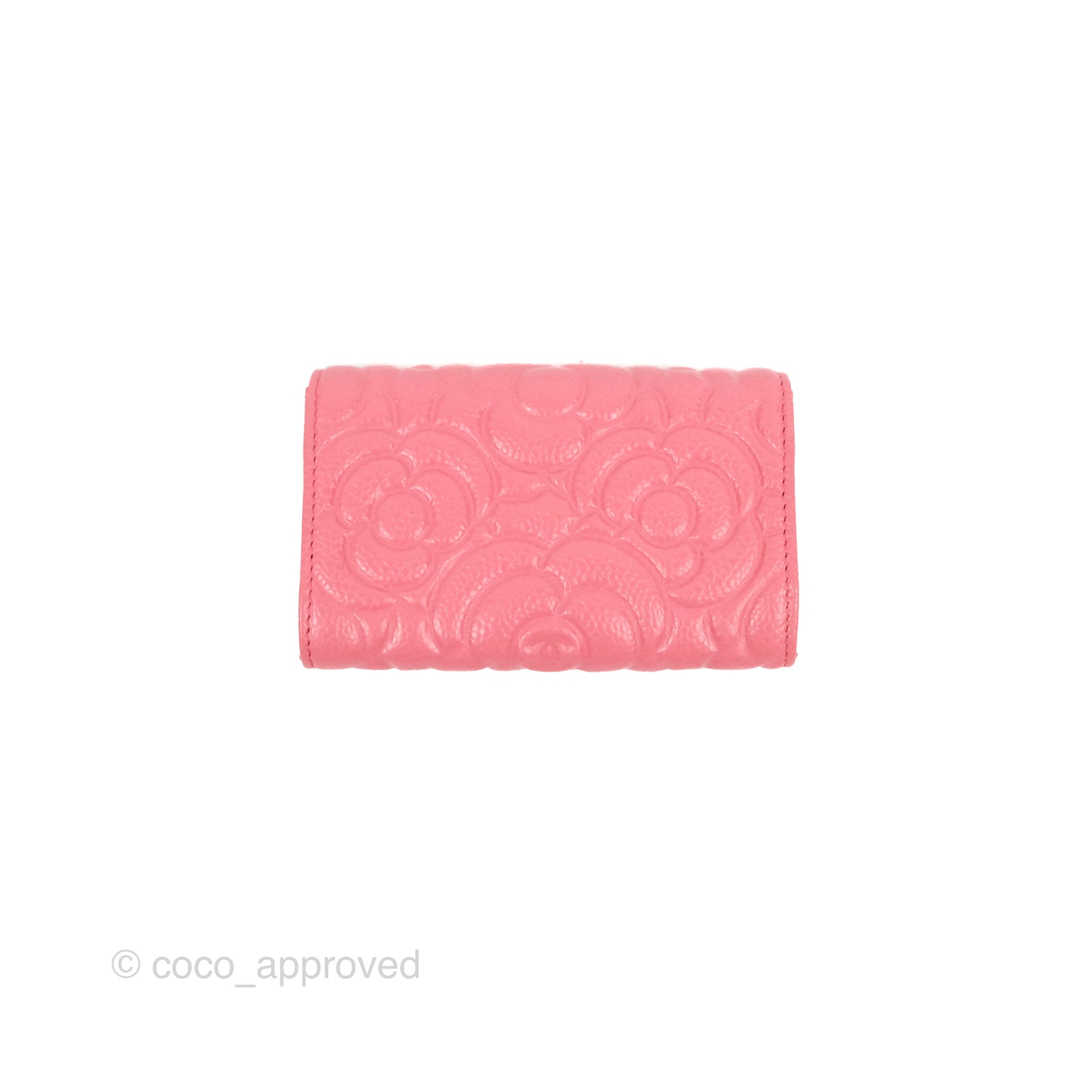 Chanel Camellia Pink Caviar Leather Card Holder with Gold Hardware - Luxury Compact Wallet for Everyday Use & Gift Giving