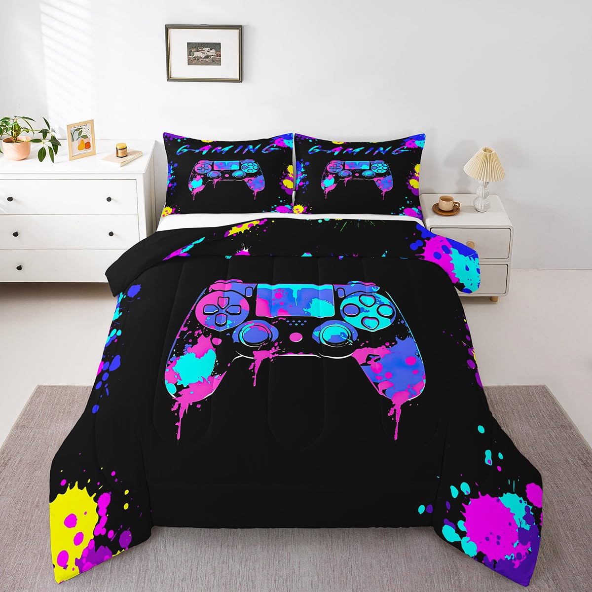 Erosebridal Boys Twin Size Gaming Bedding Set - PC Gamer Room Decor Duvet Cover & Comforter for Teens, Kids Video Game Themed Bedroom Accessories | Perfect for Gaming Rooms, Sleepovers & Teen Bedroom Decor