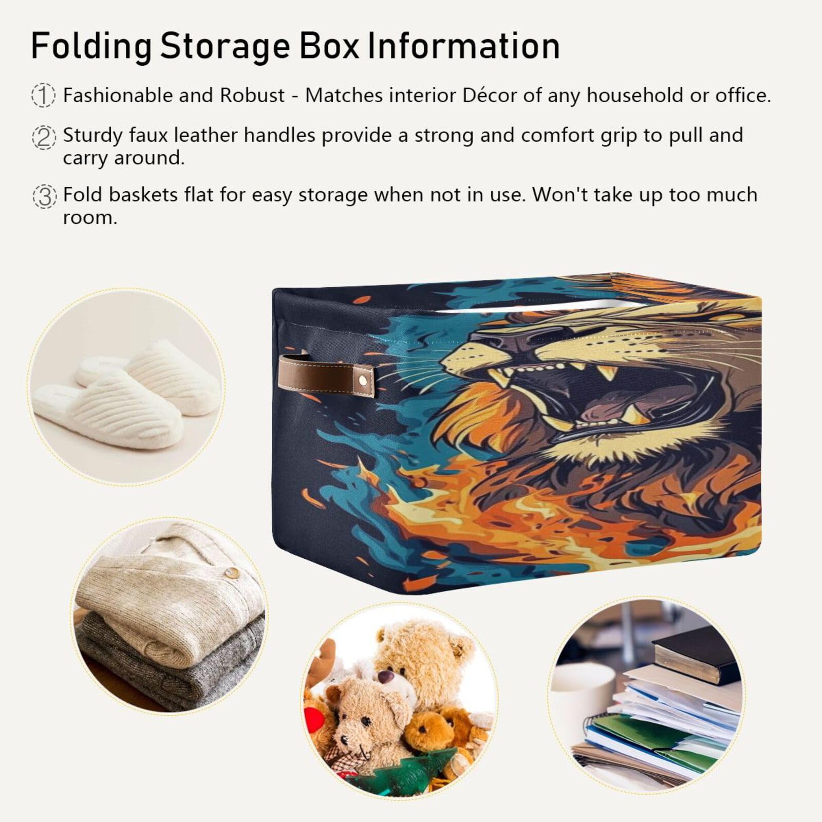 Large Storage Baskets with Handles - Foldable Home Organization Bins for Closet, Shelves & Bedroom (2-Pack) - Perfect for Organizing Clothes, Toys & Home Essentials | The Lion Of Fire
