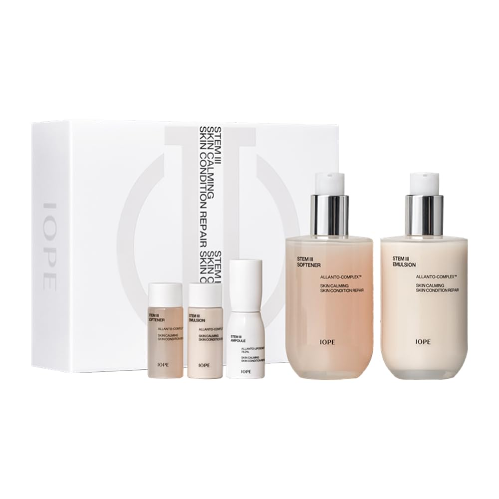 IOPE STEM III Anti-Aging Skincare Gift Set - Korean Hyaluronic Acid Toner, Lotion & Serum for Hydration & Moisture Barrier | Daily Face Care Routine for Dry & Mature Skin | Perfect for Nighttime Skincare & Travel Essentials