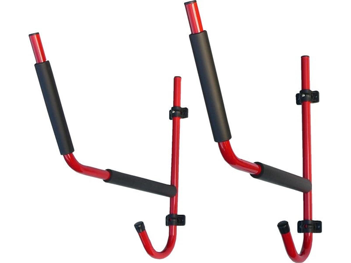 Mavoorick Heavy Duty 2-Piece Kayak Rack - Wall Mount Canoe, Paddle & Surfboard Storage Holder - Folding Steel Ladder Bracket for Garage, Boat House & Outdoor Use