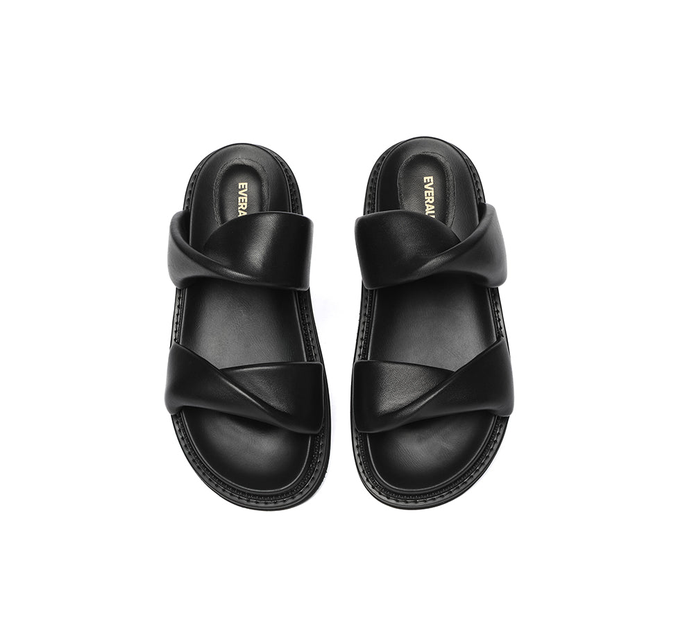EVERAU® Women's Leather Padded Twist Slip-On Sandals - Comfortable Slides for Casual Wear, Beach, and Home Use - Eloise Style