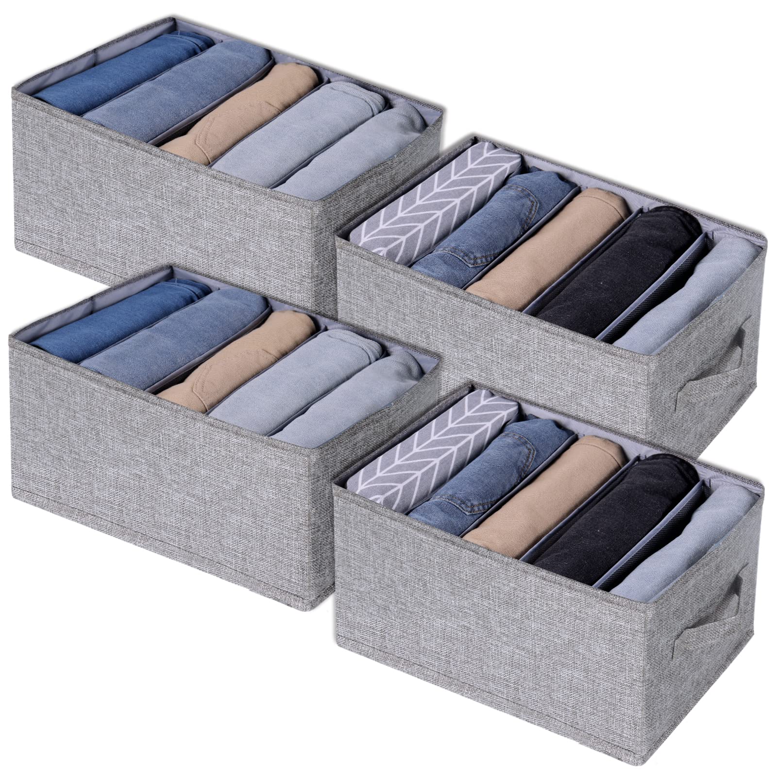 Foldable 5-Grid Drawer Organizer for Clothes - Washable Wardrobe Storage Bins for Jeans, Pants & Sweaters | Space-Saving Closet Solution for Bedroom, Dorm & Travel (4-Pack, Gray)