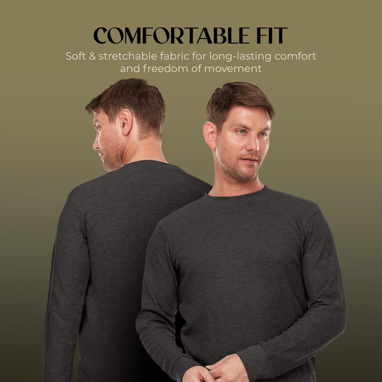 JMR Men’s Heavyweight Waffle Thermal Shirt - 100% Cotton Long Sleeve Base Layer - Warm & Breathable Winter Wear for Outdoor Activities, Hiking, and Camping
