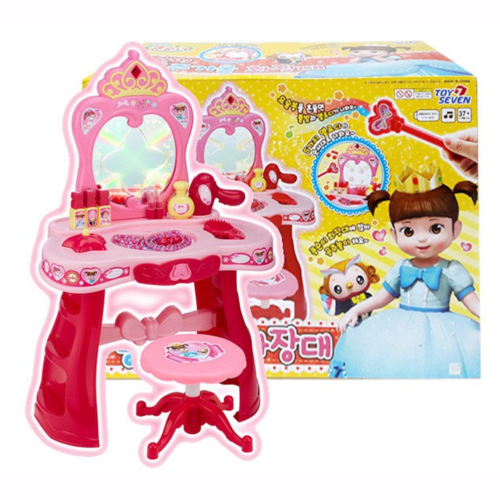 KONGSUNI Princess Vanity Table & Stool Set - Pretend Play Makeup Dress Up Toy with Mirror for Girls - Perfect for Birthday Gifts, Role Play, and Kids Bedroom Decor