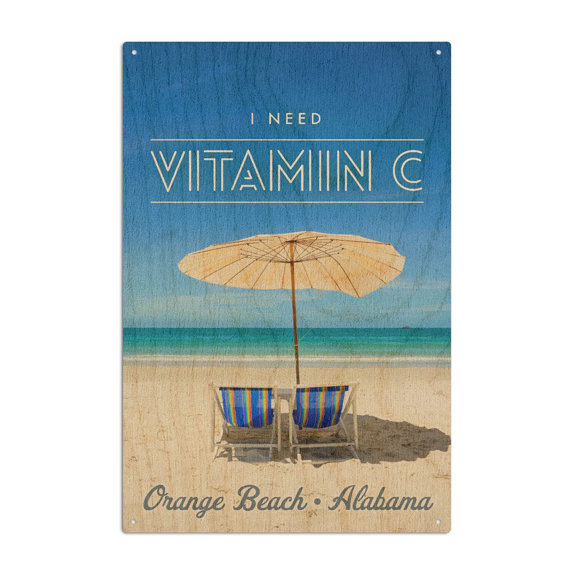 Orange Beach Alabama Vitamin C Beach Chairs Umbrellas Rustic Birch Wood Wall Sign 6x9 - Coastal Home Decor for Living Room Bedroom Porch
