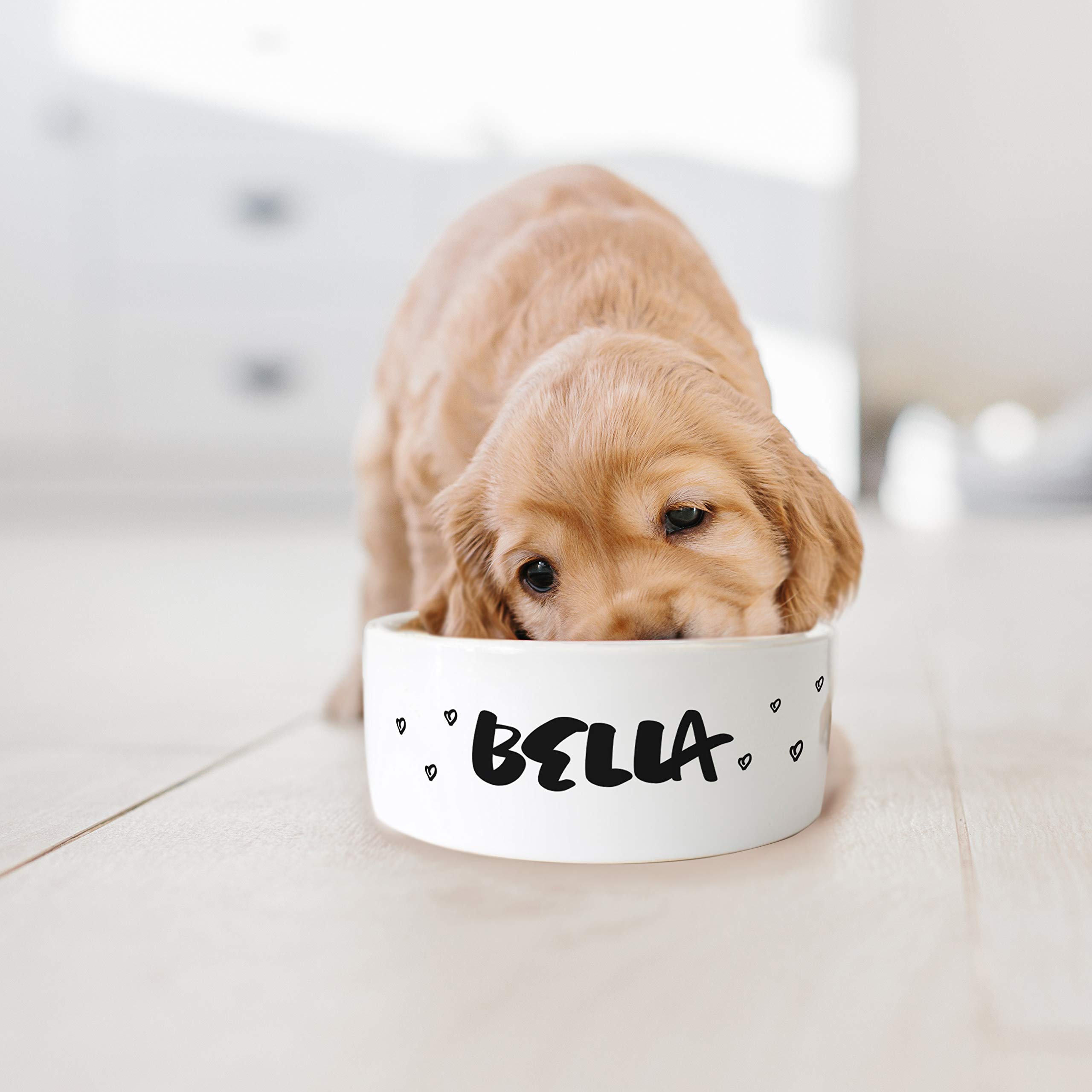 Personalized Dog Bowl with Name - Ceramic Pet Bowl for Dogs & Cats - Small & Large Sizes - Little Hearts Design - Custom Pet Food & Water Dish for Dry/Wet Food - Perfect Gift for Pet Owners - Ideal for Home, Travel & Outdoor Use