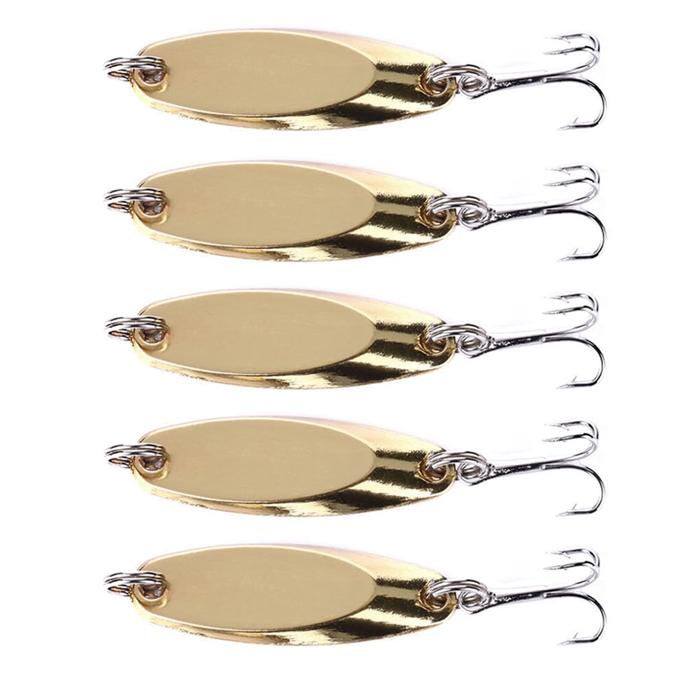 5 Pack Fishing Spoon Lures - Premium Hard Metal Fishing Spoons with Treble Hooks for Saltwater & Freshwater - Ideal for Bass, Trout, and Walleye Fishing in Lakes, Rivers, and Ocean
