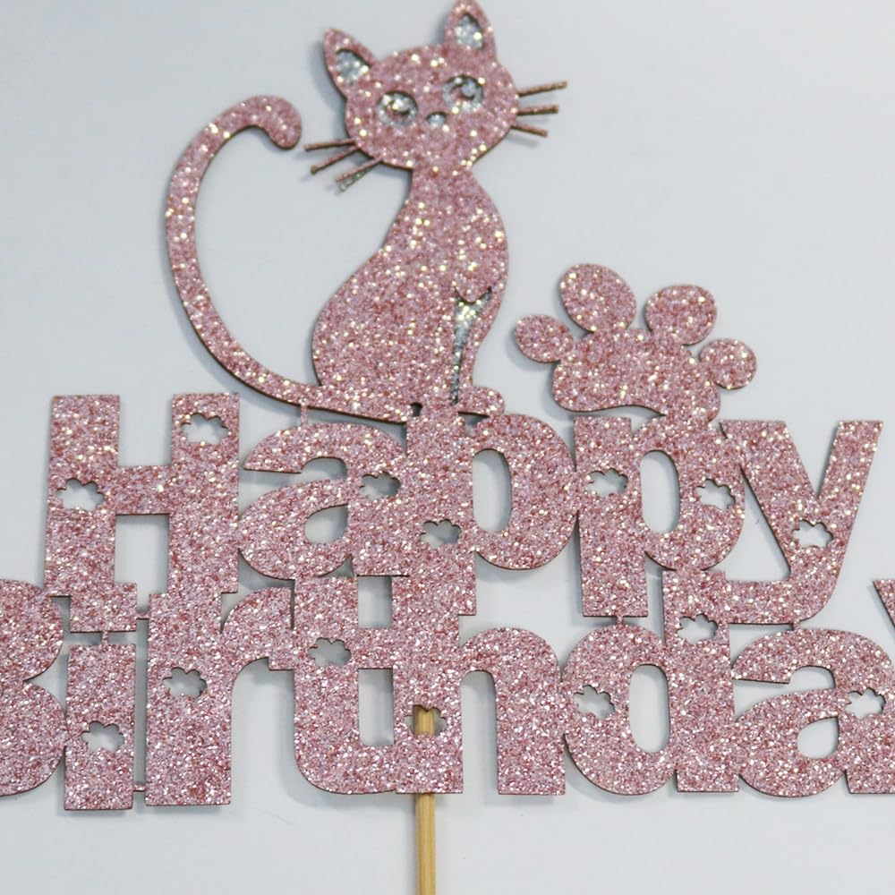 Happy Birthday Cake Topper - Sleyberoy Cat & Animal Theme for Baby Shower, Birthday Party Supplies for Boys & Girls | Perfect for Cakes, Cupcakes & Dessert Decorations