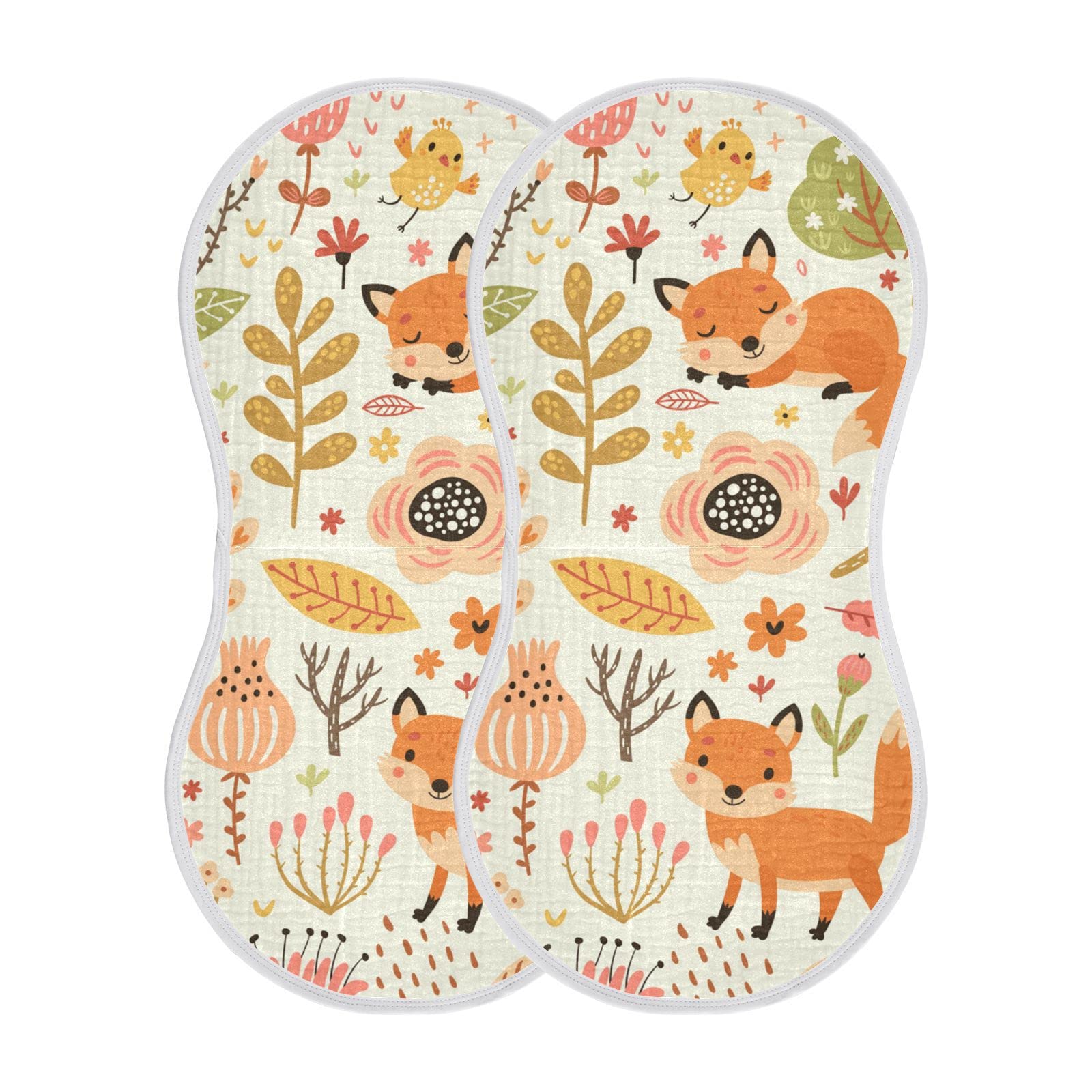 Kigai Fox and The Flower Muslin Baby Burp Cloths - Ultra Soft & Absorbent Cotton Muslin Burp Cloths Set of 2 (11x22 Inch) | Newborn Washcloths, Face Towels & Bibs for Boys & Girls | Perfect for Feeding, Burping & Gentle Skin Care