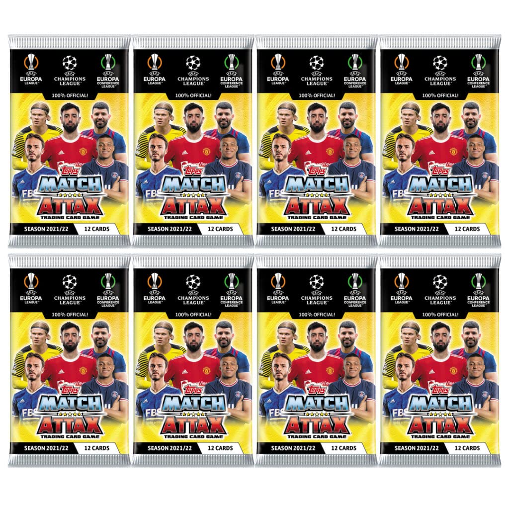 2021-22 Topps Match Attax Champions League Trading Cards - 8-Pack Set (96 Total Cards) | Perfect for Soccer Fans & Collectors | Great for Gifts, Trading, and Display