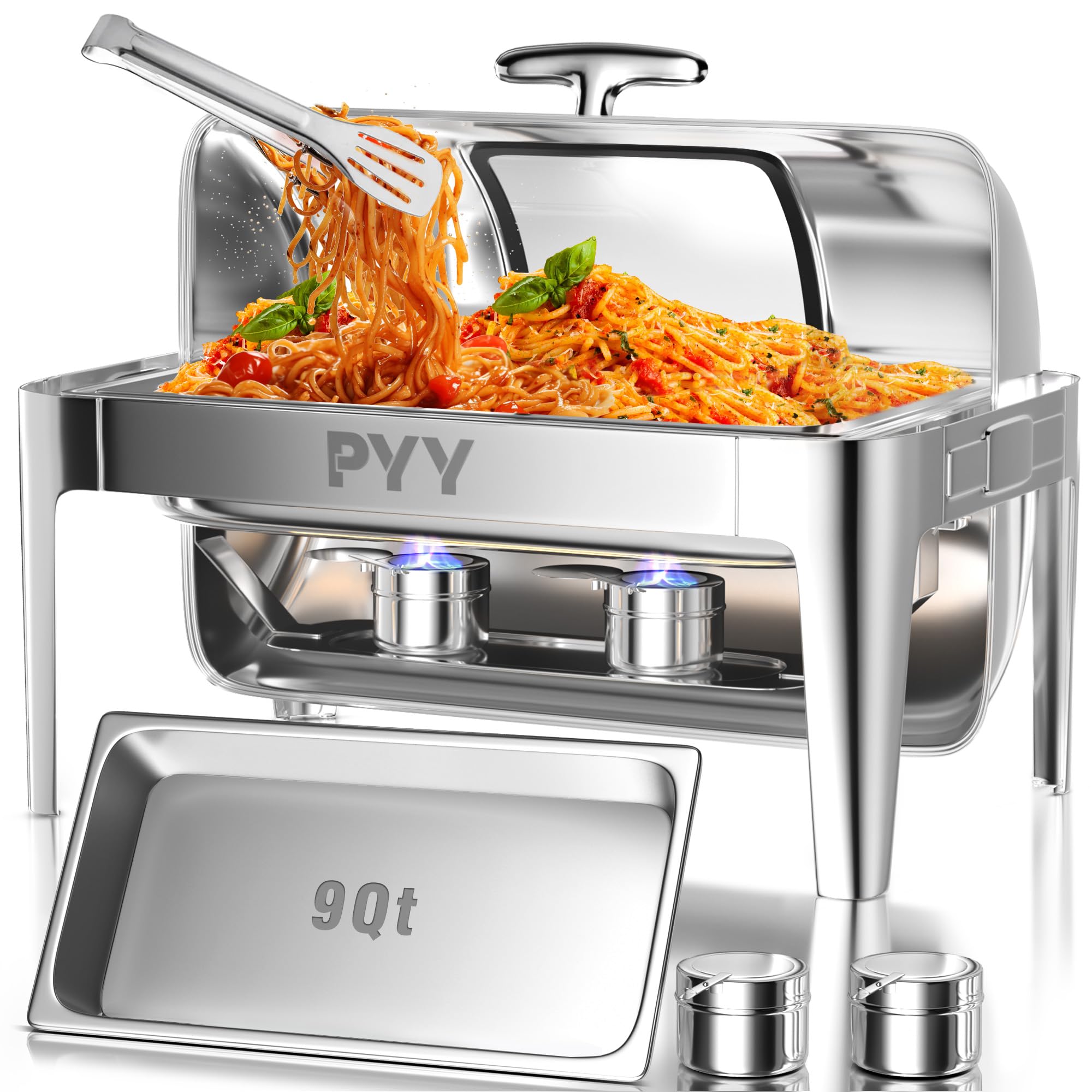 Professional 9QT Roll Top Chafing Dish Buffet Set - Commercial Grade Chafer for Catering, Buffets & Food Warmers | Ideal for Weddings, Banquets & Restaurant Buffet Service