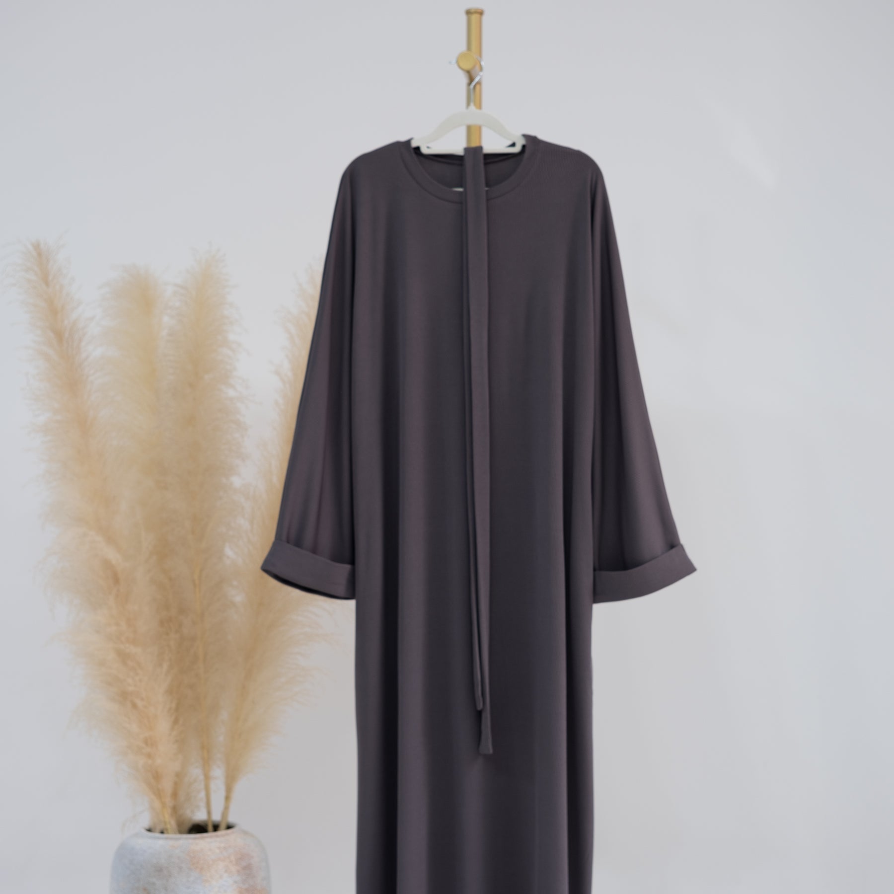 Long Sleeve Folded Cuff Sweater Dress in Gray | Women's Casual Knit Dress for Fall & Winter | Perfect for Office, Date Night and Holiday Gatherings