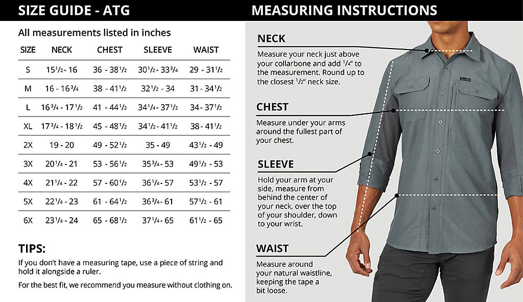 ATG By Wrangler™ Men's Angler Long Sleeve Fishing Shirt in Pelican - Comfortable UV Protection Shirt for Outdoor Fishing, Hiking & Camping