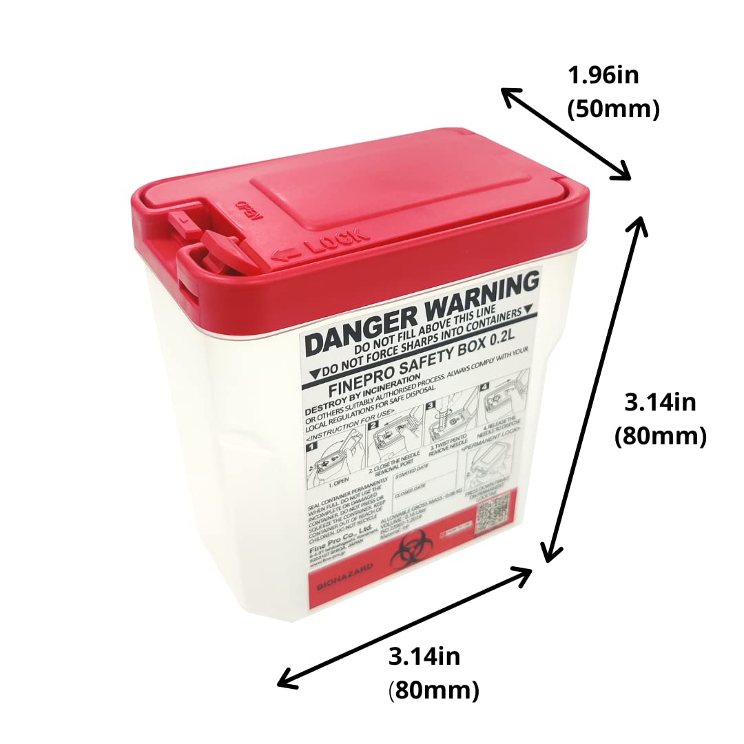 0.2L Portable Diabetes Needle Disposal Container - Safe Sharps Disposal for Insulin Pens & Syringes (Red & Clear, Compact Travel Size) - Ideal for Home, Clinic & Travel Use
