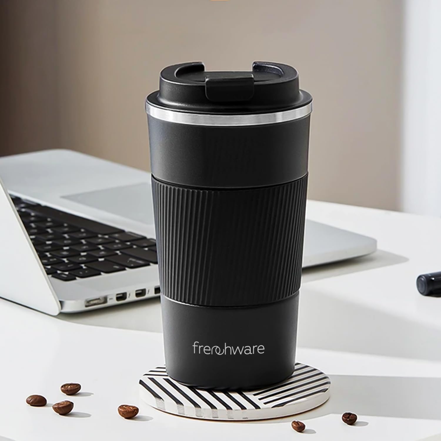 Premium Frenchware Coffee Mug - 510ml Insulated Travel Tumbler with Leakproof Lid | Double Wall Vacuum Stainless Steel Thermos for Hot Tea & Coffee | Perfect for Office, Commuting & Outdoor Adventures (Black)
