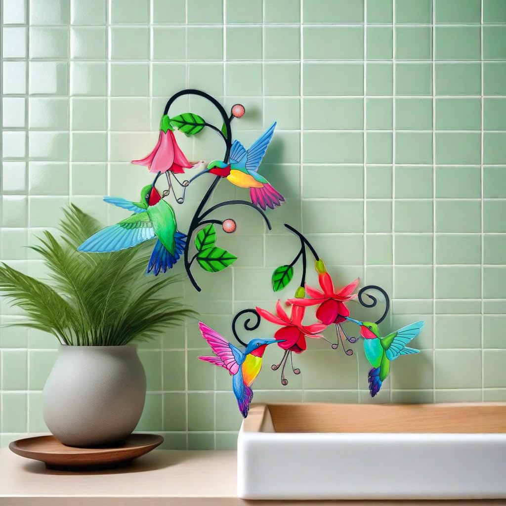 2 Pack Metal Hummingbird Wall Art - Outdoor Garden Decor for Patio, Fence & Balcony