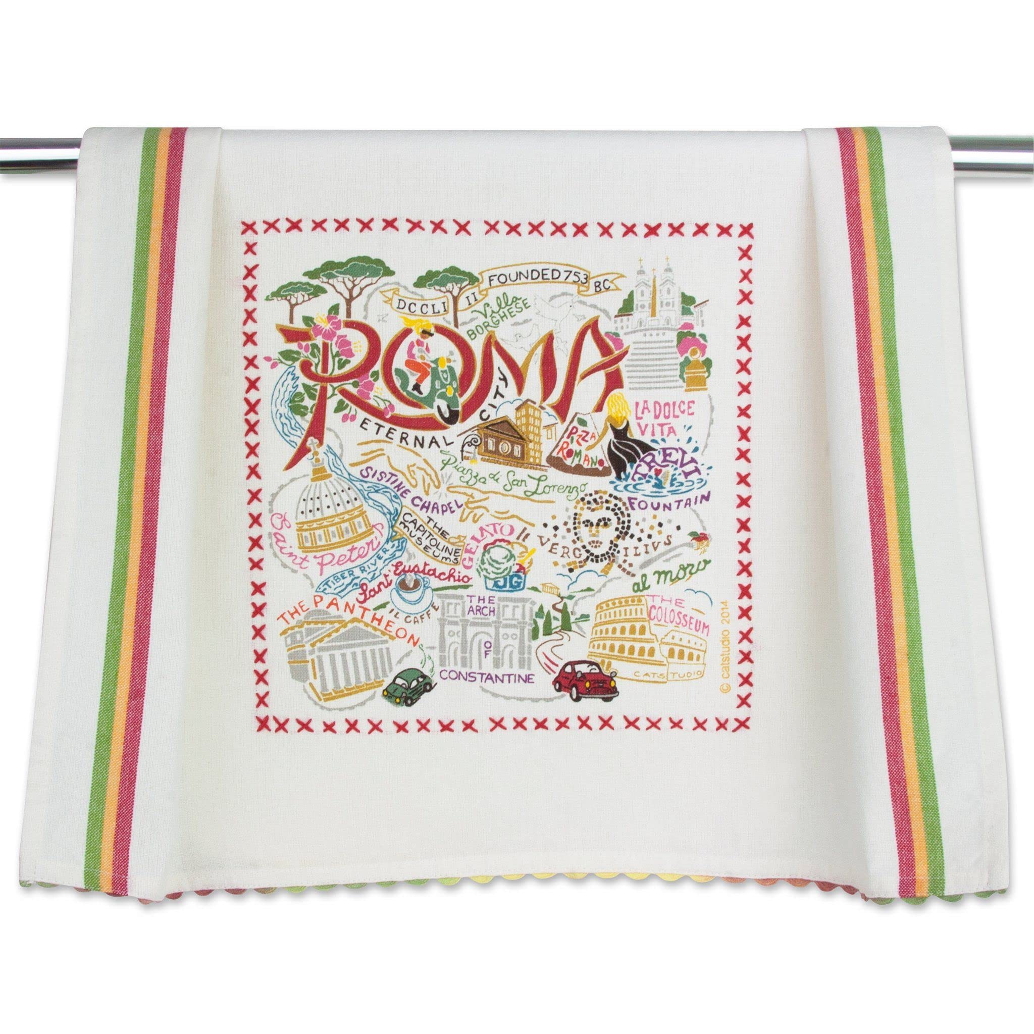 Catstudio Roma Dish & Hand Towel Set - Absorbent Cotton Kitchen, Bar & Bath Towels for Drying Dishes, Hands & Cleaning - Perfect for Home, Restaurant & Gift Use