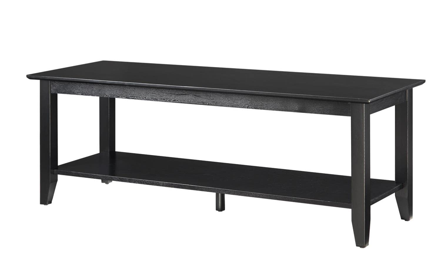 Convenience Concepts American Heritage Coffee Table with Shelf - Black Wooden Living Room Table for Home Decor & Storage | Perfect for Family Gatherings & TV Rooms